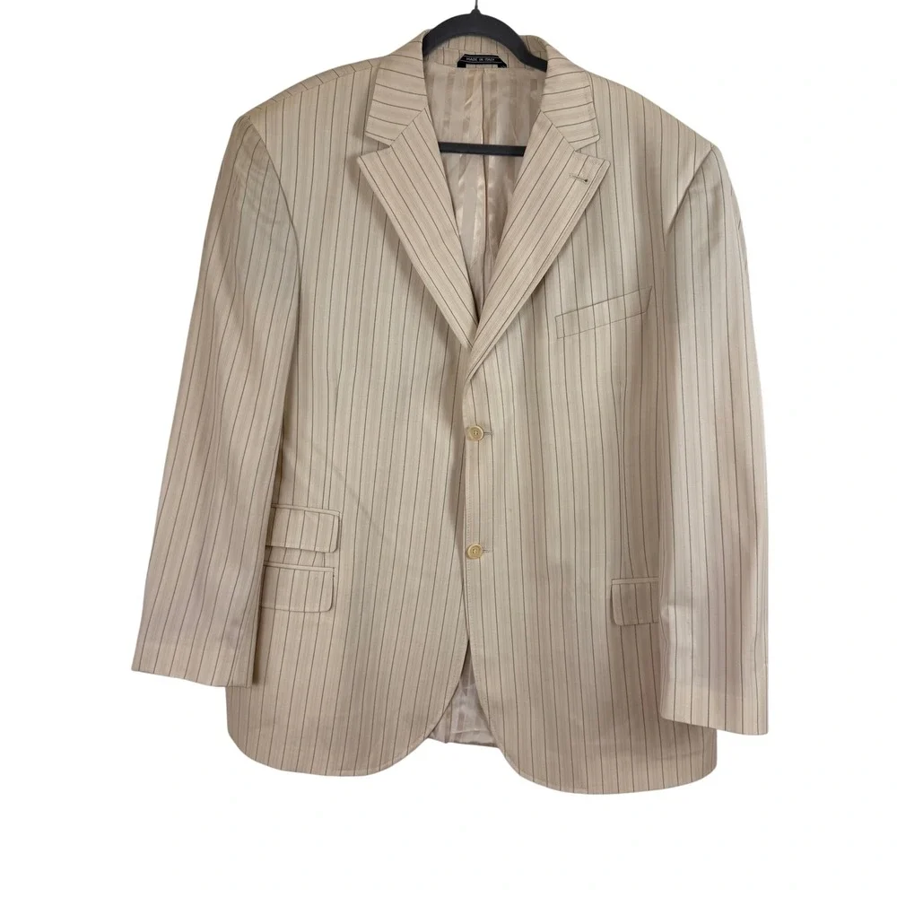 Extrema by Zanetti Blazer 52L Cream Pinstripe‎ Fair Wool Italy (Need Dry Clean)